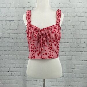 Babydoll Valentines Day Pink Red Hearts Crop Top Ruffle Small Romantic Feminine